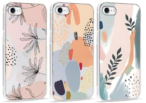 Foonary 3 Stück Transparent Hülle für iPhone 7/8/SE 2020/SE 2022 4,7, Handyhülle mit Aesthetic Muster Motiv Design Slim Case, Weiches Silikon Stoßfest Kratzfest Bumper Schutzhülle Cover, Blatt 02
