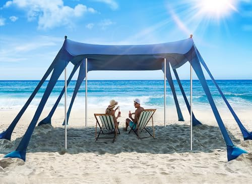 Vibemo Strandzelt, UPF50+ Schutz Sonnenschutz mit 8 Sandsäcken, 3.0 x 3.0 m, inklusive Sandschaufel, Heringe & Stabilitätsstangen, Outdoor Strandüberdachung Pop Up Sonnenschutz für Camping, Angeln