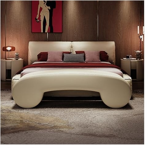 Bed Stool Bench Faux Leather Bench, Creative Bedroom Bench, Footstool, Bedroom End Bench, Entrance Living Room Bedroom Indoor Bench End of Bed Storage (Color : White, Size : 180 * 50 * 40cm)