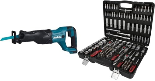 Makita DJR186ZK Akku-Reciprosäge 18 V im Transportkoffer (ohne Akku, ohne Ladegerät), Türkis;schwarz, ohne Ladgerät im Transportkoffer & KS Tools 917.0779 1/4+3/8+1/2 Steckschlüssel-Satz, 179-tlg