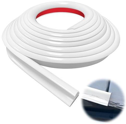Hengrongshen Gouttière Camping Car, 5 Mètres Bande de Protection Forme de J Gouttiere PVC, Autocollante Déflecteur d'Eau de Pluie pour Camping Car et Portes (Blanc)