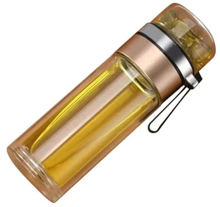 Gsycle Glass Water Bottle, Tea Infuser Travel Infuser Water Bottle Tea Filter Bottle Tea and Water Separation Bottle for Home Travel(Gold)