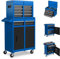 TANGZON Lockable Tool Cabinet, Rolling Tool Chest Combo with Wheels, Drawers, Hooks & Side Handle, Detachable Garage Workshop Tool Cart Trolley (without Middle Compartment, Black + Blue)