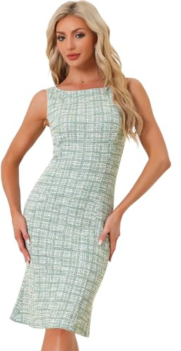 Allegra K Damen Tweed Kleid Ärmellos Elegant Kariert Bodycon Sommer Minikleid Kleider