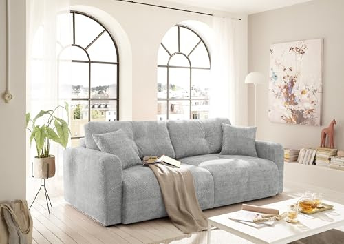 BULLET Bequemes Schlafsofa mit Bettkasten, Stoffbezug Silber - Klappbares Sofa mit Schlaffunktion - 235 x 88 x 120 cm (B/H/T)