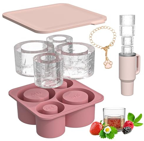 Color Land Stanley Cup Large Reusable Ice Cube Mold - Silicone Ice Tray with Lid for Freezer, Compatible with Stanley IceFlow - Freezer Safe Stanley Ice Mold for Cocktails, Coffee & Beverages (Pink)