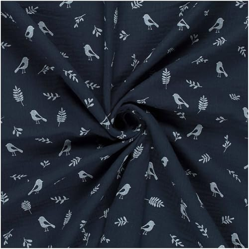 Musselin-Stoff Vögel ab 50x130cm 15 Farben Oeko-Tex Double Gauze Windeltuch Mulltuch