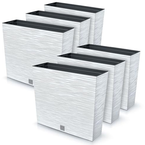 IMJ-Global Furu Case Lot de 6 pots à fleurs rectangulaires en plastique, 58 x 18 x 49,8 cm, pour intérieur extérieur, blanc, 44 litres, design moderne