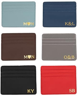BUGMKCS Porte-cartes de crédit personnalisé avec lettres initiales dorées, Porte Monnaie Portefeuille Protecteur de Carte Personnalisé à 4 Couches pour Homme, Femme, Super Fin en Cuir Synthétique