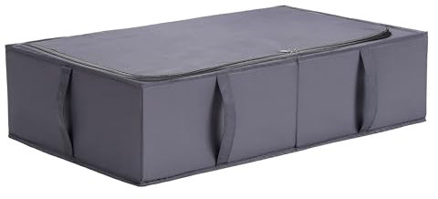 TYEERS Unterbett Aufbewahrungsbox mit Deckel, Strapazierfähiger Stoff, Waschbar, Zusammenklappbar, Boxen Aufbewahrung für Kleidung, Decken, Bettwäsche, Schuhe, 70x42x18 cm, 1er-Pack, Dunkelgrau