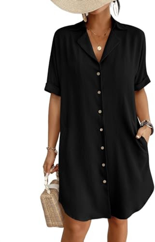 Bsubseach Button Down Beach Cover Ups for Women Bikini Swimsuit Shirt Dress Casual Vacation Outfits Black XXL