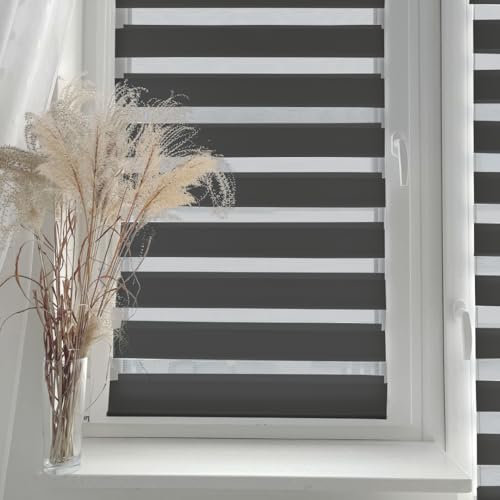 Home-Vision® DuoRollo Klemmfix, Doppelrollo ohne Bohren mit Klämmträgern, DuoRollos für Fenster und Türen (Schwarz, B80cm x H130cm)