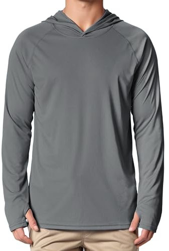 Peakwell Men's Fishing Hoodie Gold Tshirt Lightweight Breathable Longsleeve Outdoor Tops for Man(Dark Grey, 3XL)