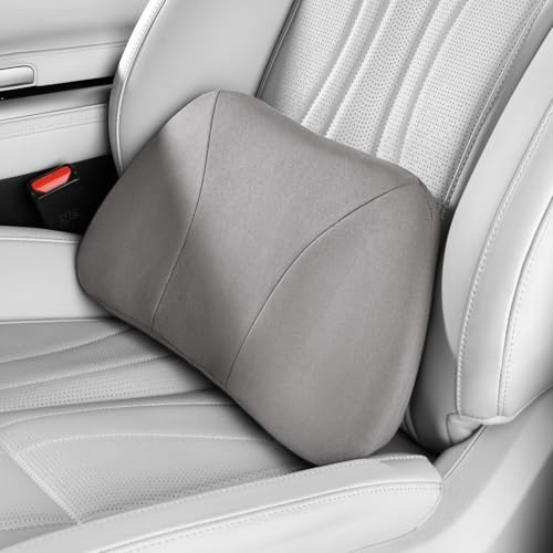 POKSRI Lendenstützkissen Auto, Memory Foam Füllung & Hautfreundliches Samtleder – Taillengerechte Passform & Komfortsteigernd, Tragbar für Auto, Büro & Ruhestuhl, 39x22cm