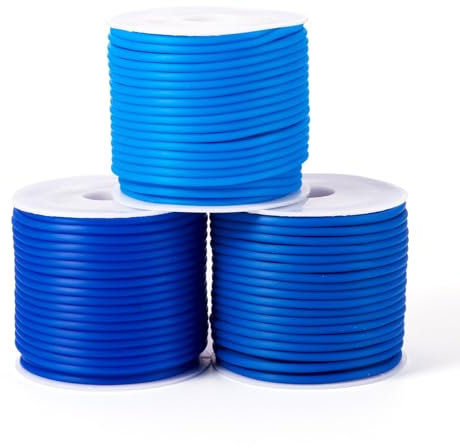 Bestewelry 3 rollos de tubos huecos de goma de PVC de 2 mm, tubo hueco de goma, cordón azul para tejer pulseras, joyas, manualidades