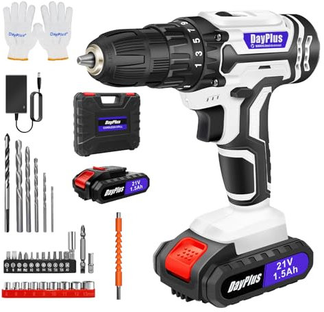Cordless Drill 21V, 45Nm Electric Screwdriver Set, Powerful Drill bit Sets, 2 Variable Speed, 25+1 Torque, LED Work Light, with 29PCS Accessories and 2 Batteries 1.5Ah Combi Drill for Home DIY