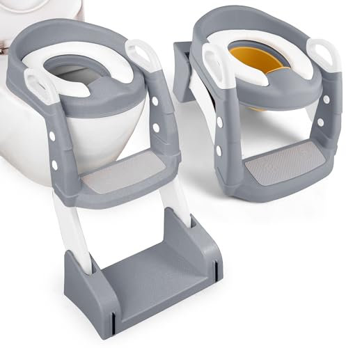 Kinder Toilettensitz mit Treppe - [2IN1] Toilettentrainer & Töpfchen | Toilettenaufsatz für Kleinkind Toilette, Klositz, Kinderklo-Aufsatz, Potty Training Toilet ab 2 Jahre | Little Dreamer's (Grau)