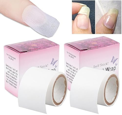 Selbstklebende Seidennagelfolie Silk Fiberglass Nail Extensions Fingernagel Reparatur Nagel Kleber Aufkleber Nailart Tool zum Reparieren beschädigter Nagelspitzen (2 Rollen)