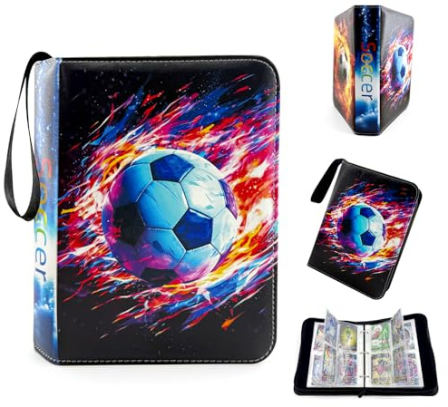 Sammelalbum Fußball Karten 4 Taschen 50 Seiten Wasserdichtes PU | Fußball Sammelkarten Album für 400 Fussballkarten, Sammelkarten Album Kompatibel mit Allen Arten von Sportkarten