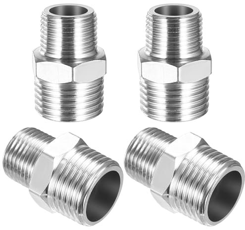 4 Pcs Shower Hose Connectors Male, G1/2'' to G3/8'' Male Threaded Shower Hose Adapters, Water Pipe Plumbing Fittings Reducing Nipples ConnectorsShower Fittings and Accessories