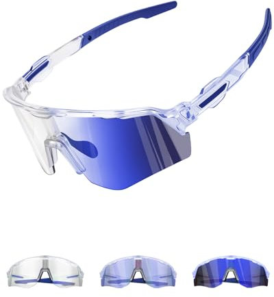 Winyoher Fahrradbrille Herren Selbsttönend-Sportbrille Schnelle Brille Damen Sport Sonnenbrille UV400-Schutz, Ultraleicht Laufbrille Für Laufen, Fahrrad, Rennrad Brille- Blau