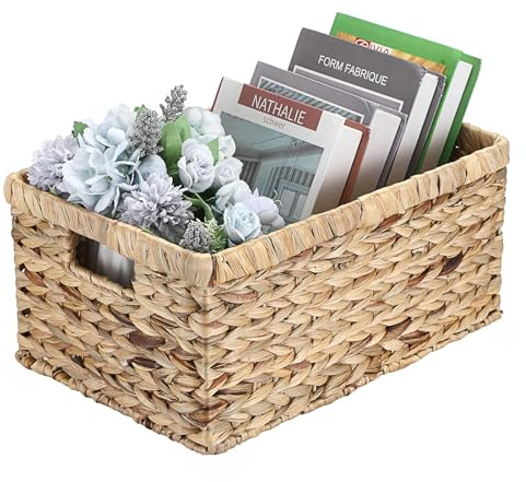 IGNPION Water Hyacinth Storage Opened Basket, Shelves Decorative Woven Baskets Wicker Bathroom Towel Organiser Basket with Handles, Shelves & Kitchen Multipurpose Storage Hamper Box