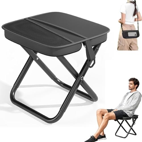 OTTOOPPXIN Siège de Camping Portable, Mini Sac Tabouret, Chaise Pliante Camping Haut 120kg de Charge avec Poche LatéRale, Siège Pliant Ultra LéGer pour Voyages, Jardin, PêChe, Barbecue, Plage (Noir)
