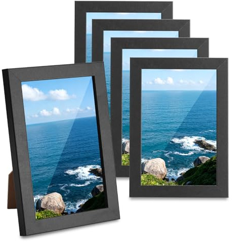 runxsam 5 cadres photo noirs 10x15 cm en bois MDF, mur/posé sur table