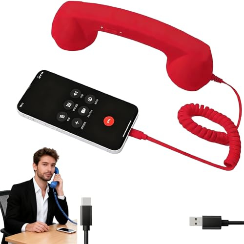 Combiné de téléphone rétro pour iPhone et téléphone portable, récepteur de téléphone fixe USB C de type C, combiné filaire style vieille école des années 90 avec micro et haut-parleur, accessoire de