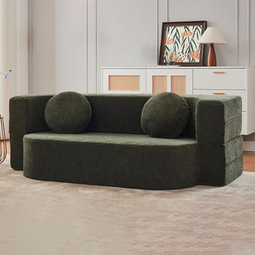 KACBFEE Faltbares Kompressionssofa Cama, modulares Sofa aus Webstoff für Wohnzimmer, kompakte Eckcouch für kleine Räume, faltbares Lazy Sofa in Box (100 cm) Green