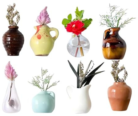 Cute Mini Vase Magnets For Fridge 8 Pieces Flower Pot Magnet Tiny Magnetic Flower Glass Vases Refrigerator 2.5x2.5x3cm Funny Aesthetic Plant Pot For Locker Office Kitchen Small Magnet Bud Plant