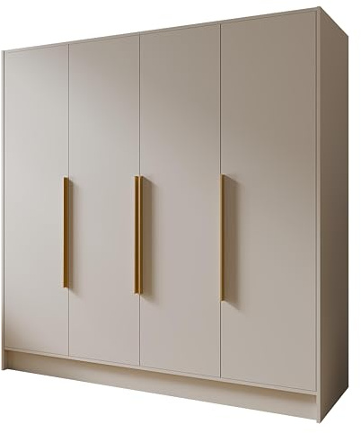 Margaret Hadas24 Drehtürenschrank Goya Kleiderschrank, Spiegel, Griffen, Push-to-Open Tip-ON, großer Stauraum, Regale, Glatte Türen (Kaschmir, goldene Griffe, 200 cm)