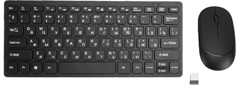 Fockety Wireless Keyboard and Mouse Combo, 78 Keys 2.4GHz Ergonomic Keyboard Mouse Set, Russian Compact Computer Keyboards for Computer, Laptop, PC (Black)
