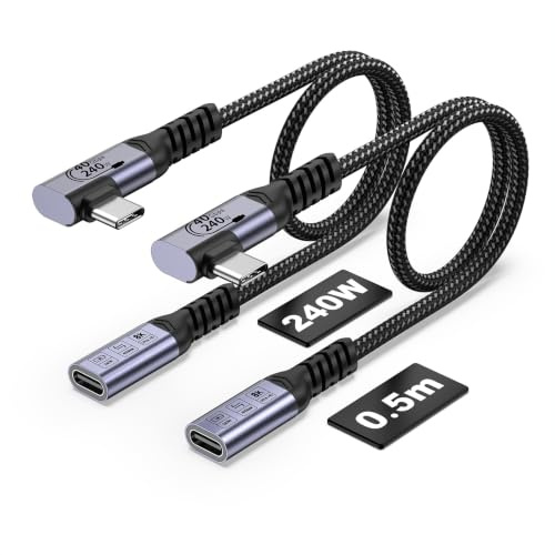 SUMPK Short USB 4.0 Cable Male to Female Extension Right Angle 0.5m 2 packs