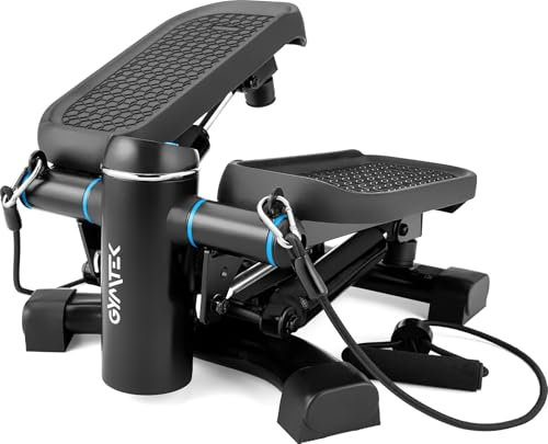 Gymtek Stepper, Drehstepper inkl. Expanderbänder - mit LCD-Bildschirm, Schrittzähler und Kalorienzähler - Fitness, Pilates, Workout (Schwarz)