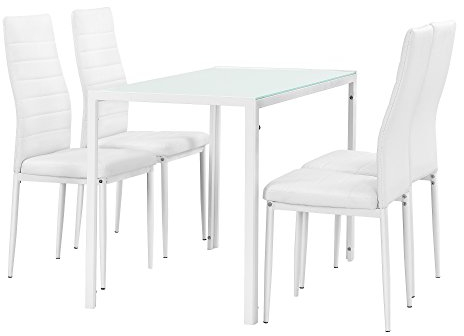 [en.casa] Moderner Esstisch weiß + 4er Stuhlset weiß
