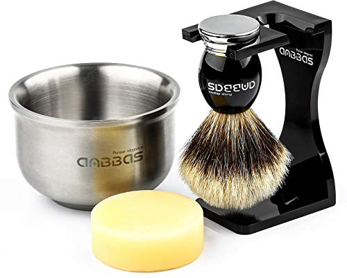 Anbbas Rasierpinsel, 4-teiliges Rasierset Das Haar vom Silberdachs Rasierpinselständer und Rasierbecher mit Seife rasieren