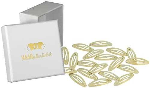 Haarallerliebst Haarspangen Oval für Kinder & Damen – 20 Stück in gold schimmernd (5 cm) inkl. Aufbewahrungsbox weiss – Ideal für normales Haar