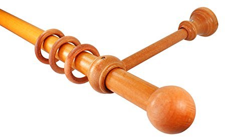 iso-design Gardinenstangen aus Holz Farbe Kirschbaum mit 28 mm Durchmesser Endstück Kugel, 280 cm mittig geteilt