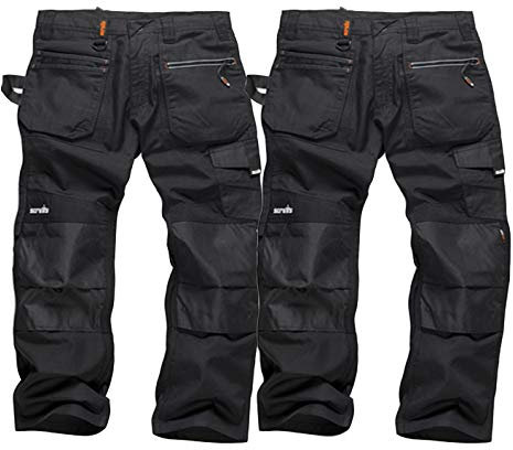 Scruffs Ripstop Twin Pack Trade Hardwearing Work Trousers with Multiple & Knee Pad Pockets Black (Various Sizes, Short, Regular and Long Leg) (30 Waist/ 32 Leg)