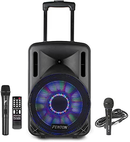 Fenton FT12LED Portable PA System with Wireless & Wired Mic, 12 Battery Powered Speaker, Wireless Sound for Events, Parties, Presentations