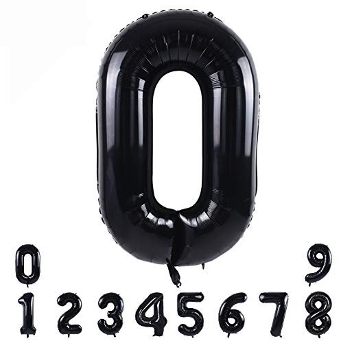 40 Zoll Nummer Folienballon 0 to 9 in Schwarz Helium Zahlenballon Riesenzahl Luftballon Nummer 0 Heliumballons für Geburtstag, Hochzeit, Jubiläum Party Dekoration（Zahl 0）