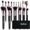 Makeup Brushes 16 Pcs Premium Synthetic Foundation Blending Blush Concealer Eye Shadow Makeup Brush Set，Leather Travel Makeup bag Included， Black with Rose Gold