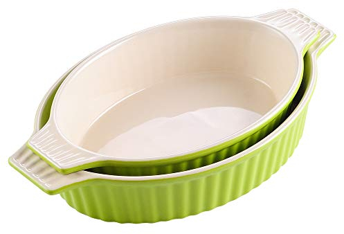 MALACASA, Series Bake, Oval Baking Dish Set of 2 (12.75/14.5), Oven to Table Baking Dish with Ceramic Handles Ideal for Lasagne/Pie/Casserole/Tapa, Green
