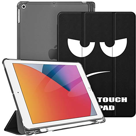 Fintie Hülle für iPad 9. Generation 2021/8. Gen 2020/7. Gen 2019 10.2 Zoll mit Stifthalter, ultradünne leichte Schutzhülle mit transparenter Rückseite und Auto Schlaf/Wach Funktion, Don't Touch