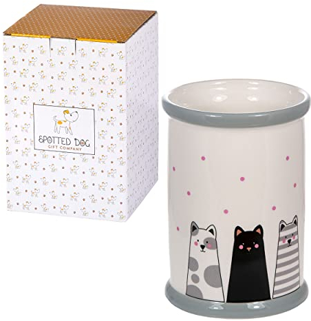 SPOTTED DOG GIFT COMPANY Cat Themed Kitchen Utensil Jar – White, Ceramic, Utensil Holders| Kitchen Accessories & Organizer