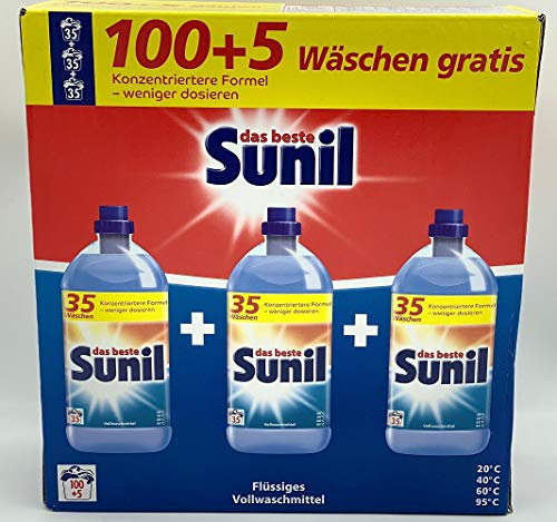 Sunil aktiv Vollwaschmittel flüssig - für 105 Wäschen - Flecklösekraft, hautverträglich, mikroplastikfrei - 5,77 l