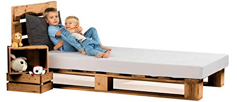 sunnypillow 120x200 cm Palettenbett mit Kopfteil Eiche Massivholzbett Bett aus Paletten Palettenmöbel Fichte europalette Fichte Eiche 80 90 100 120 140 160 180 200 220 240 x 200cm
