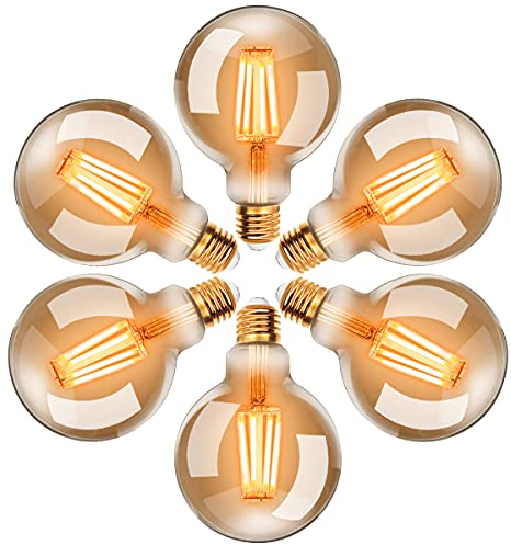 EXTRASTAR Ampoules LED Edison Vintage G95 E27, Blanc Chaud 2200K, Ampoule Rétro à Filament, 6W Equivalent à 54W, Non-Dimmable, Lot de 6