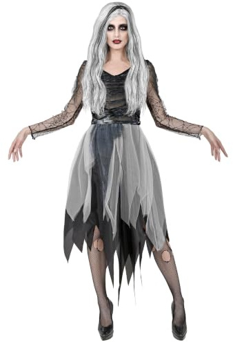 Halloween Kostüm Ghostly Spirit für Damen | Spinnenkleid - Grau